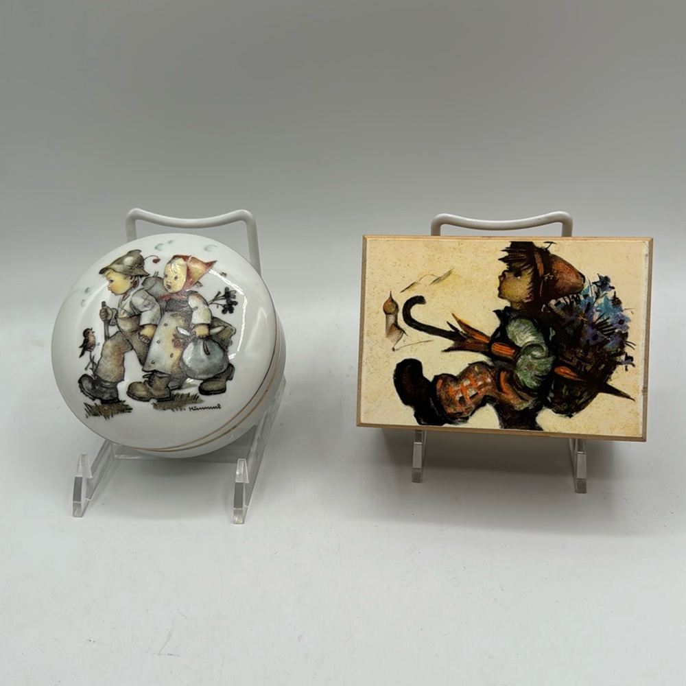 Hand Made Swiss Music Box and Hummel Reuter Porcelain Trinket Box.